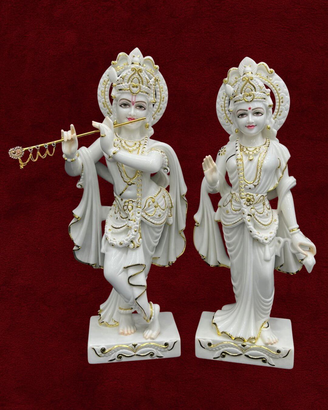 Marble Radha Krishna Moorti - Premium Makrana Marble Hindu God Moorti Custom Handcrafted Moorti